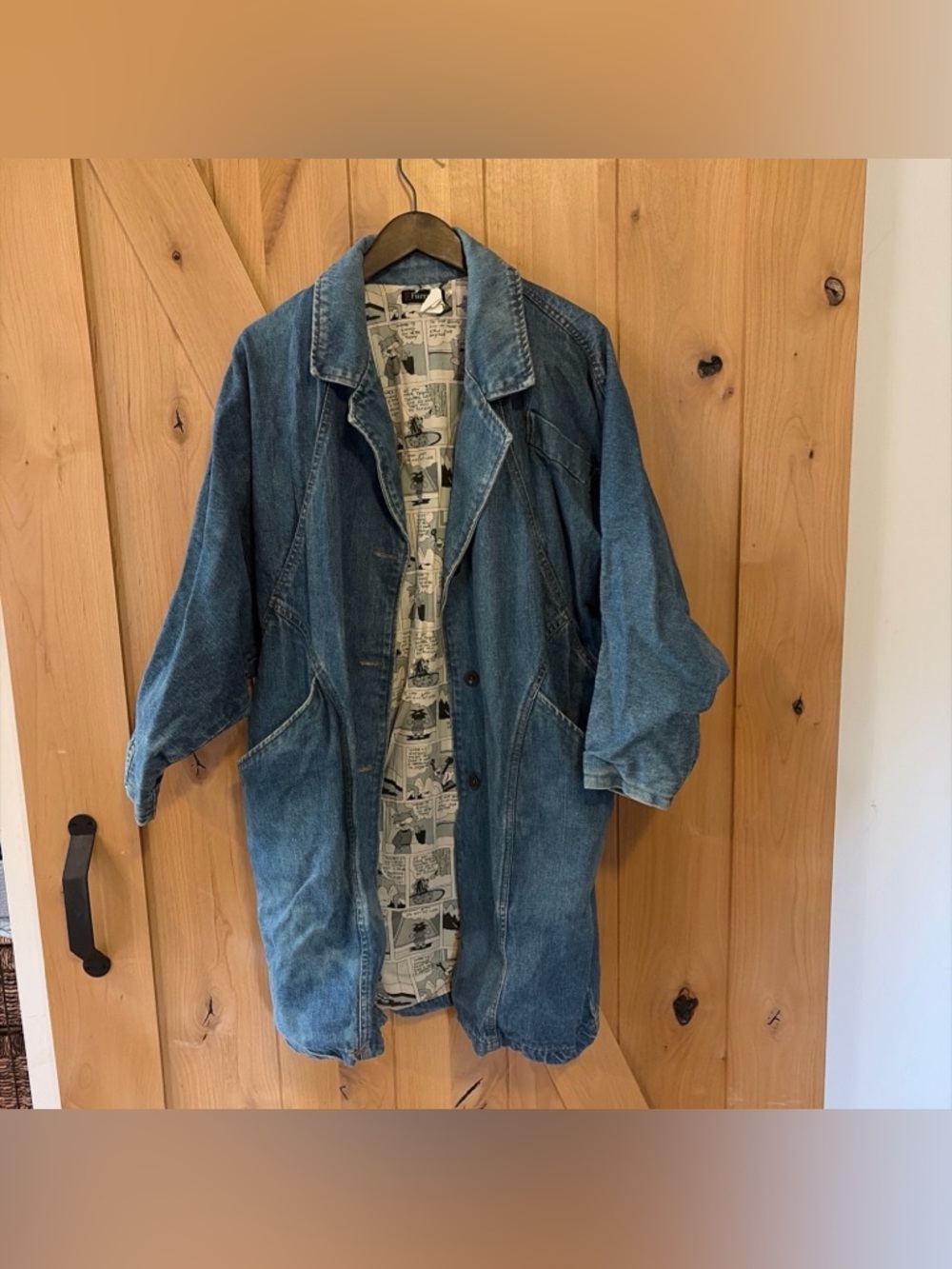 Vintage 80s Furrrina Denim Women’s S Button Up Jacket Comic Strip Oversized